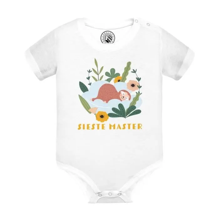 Body Bébé Manche Courte Blanc Paresseux Sieste Master Dessin Illustration-0
