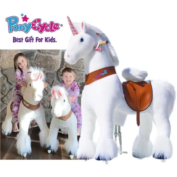 PonyCycle Modèle U Animal qui marche Peluche licorne blanche à roulettes avec frein Taille 5 pour 7 ans et plus Ux504-0