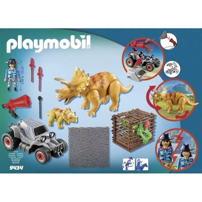 PLAYMOBIL Dinos - Bandit avec Tricératops - 59 pièces - The Explorers - Projette un filet-4