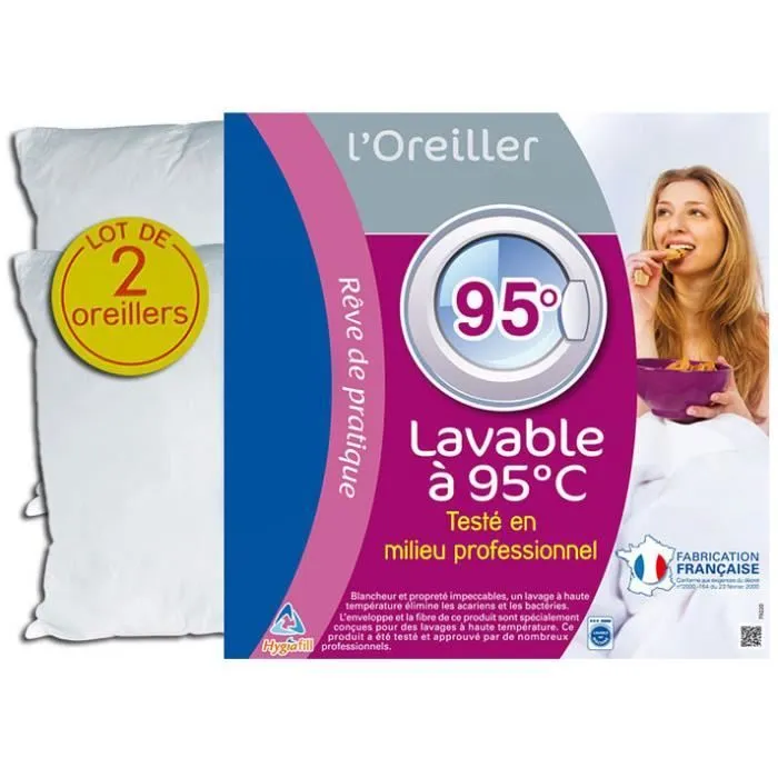 Lot de 2 oreillers Hôtelier à bouillir Hygiafil 60 x 60 cm-0