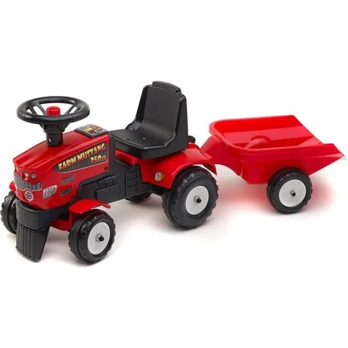 Tracteur Farm Mustang et Remorque - FALK - Rouge et Noir - A partir de 12 mois-0