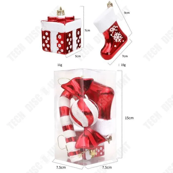 TD® Boîte-cadeau en canne, bottes, pendentif combiné de quatre pièces, accessoires de décoration d'arbre de noël, pendentif décorati-2
