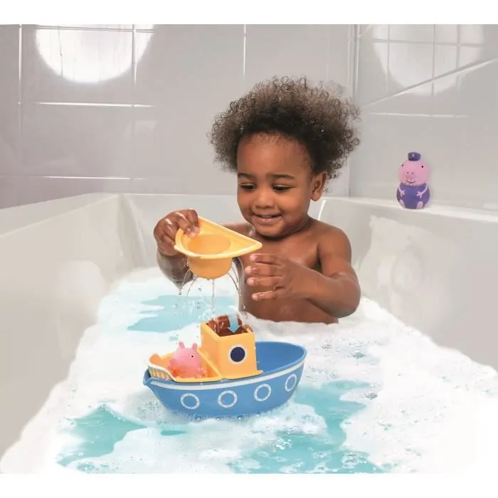 Bateau miniature naval - TOMY - Peppa Pig - 12 mois - Jaune et bleu - Verseurs et roue à eau-1