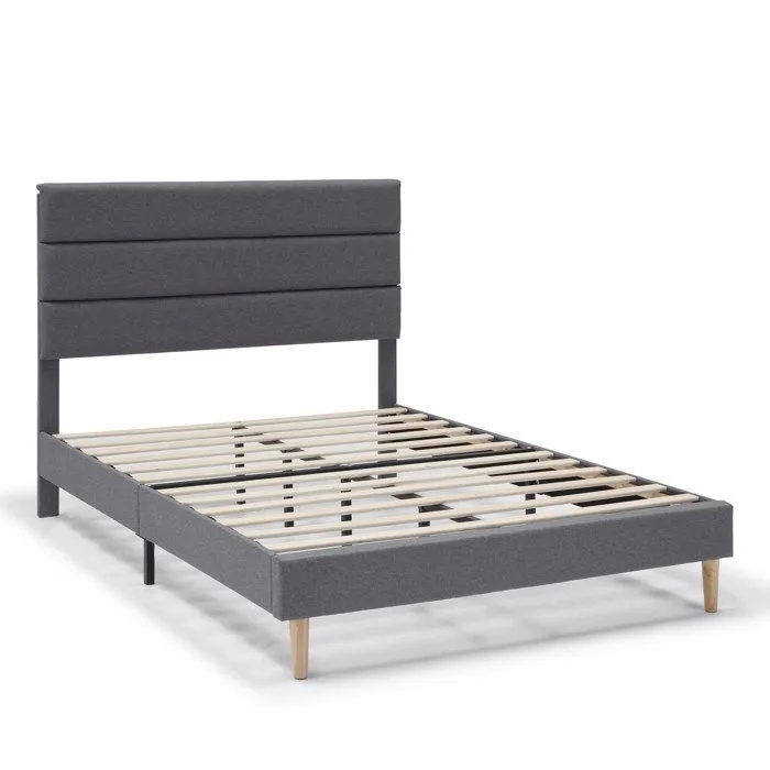 Cadre de lit plateforme Aroma capitonné 30 cm, 90x190 cm, Gris foncé-0