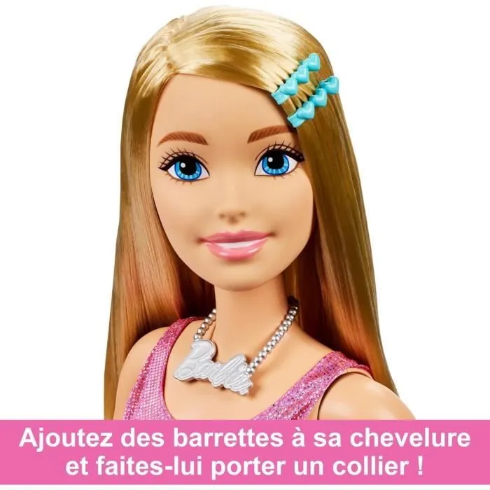 Barbie Très grande poupée blonde 71 cm, robe rose irisée, Barbie Fashionista A Partir De 3 Ans, HJY02-2