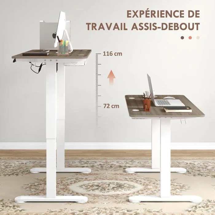 Bureau assis-debout - Vinsetto - électrique - réglable en hauteur 72-116 cm - avec fonction mémoire - 120 x 60 cm - naturel blanc-4