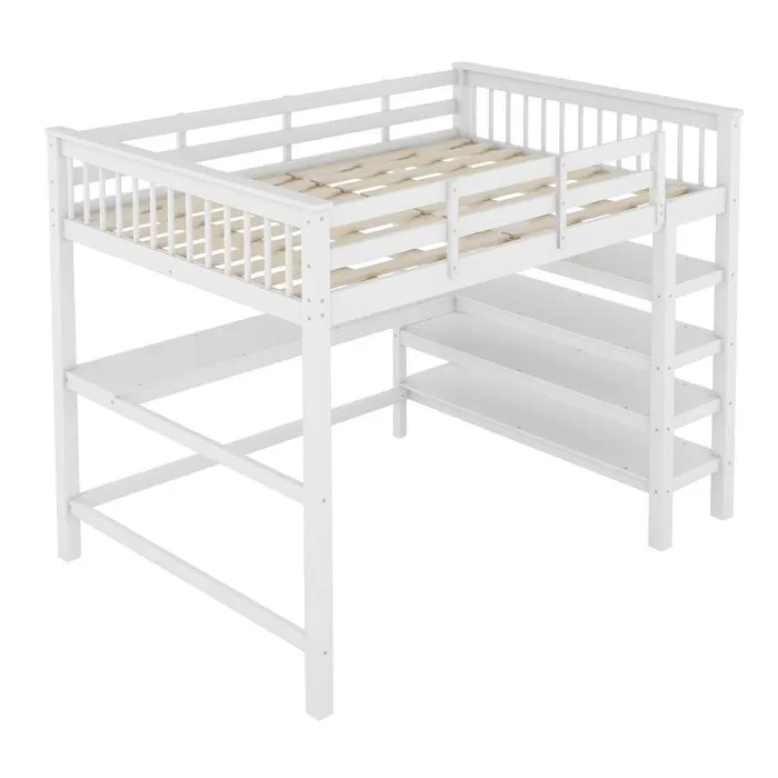 Lit mezzanine - AUTREMENT - 140x200cm - Bureau intégré - Rangement - Blanc-4