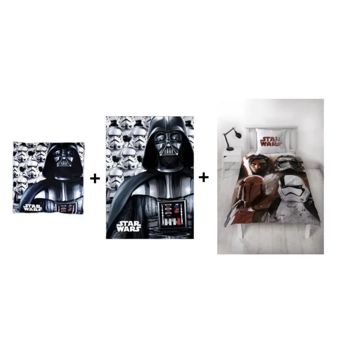 Star Wars - Ensemble parure de couette 140 x 200 cm + Coussin 35 x 35 cm + Plaid 100 x 140 cm.-0