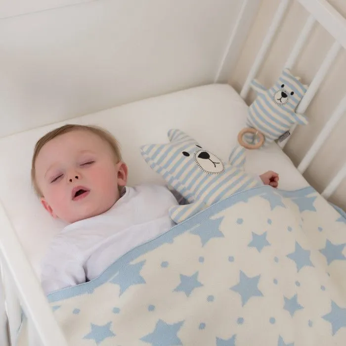 Grande peluche en coton bio tricoté Ourson Bleu Taille Unique-3