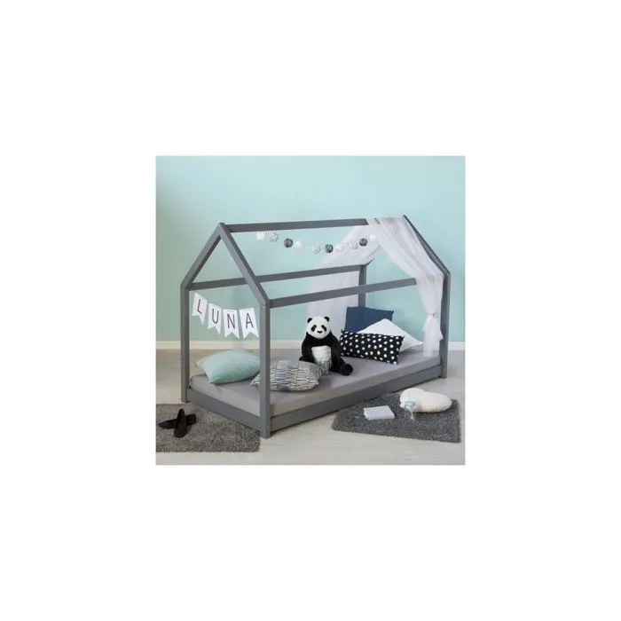 Lit cabane enfant en bois gris-1