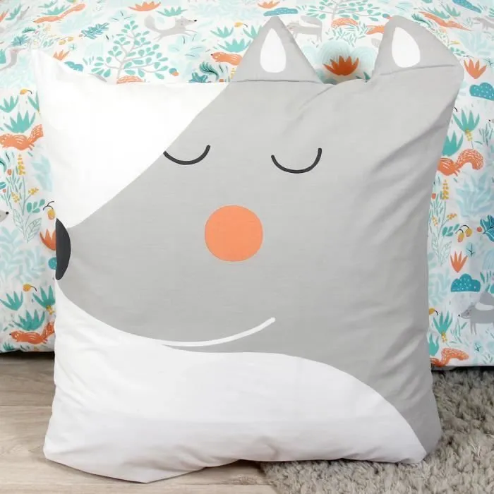 Parure de lit enfant Loup Vert - 100% coton BIO - housse de couette 140x200 cm + 1 taie d'oreiller 63x63 cm-3