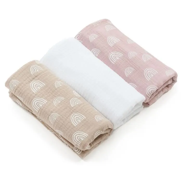 Bellochi Lot de 3 Langes Coton Bébé - Multifonctionnel Couche Lavable - Mousseline Bébé 100% Coton Naturel - 60x80 cm - Rainbow-1
