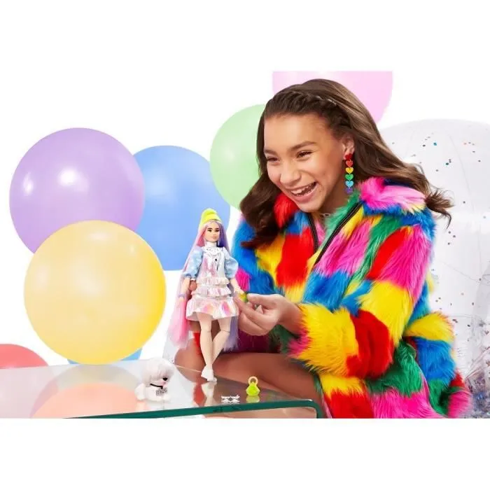 Barbie - Extra Bonnet Vert Cheveux Longs Mauve et Rose - Poupée - 3 ans et +-2