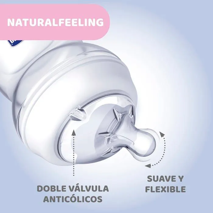 Chicco Natural Feeling Biberon Anti-Colique 0M plus 150ml Biberon avec Tetine en Silicone - Flux lent - Couleur Neut-2