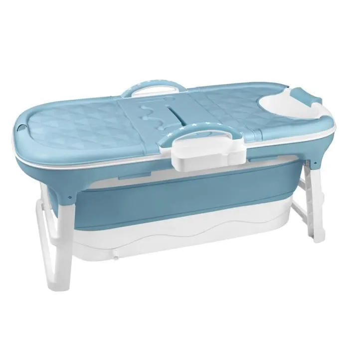 UISEBRT 118x60x53cm Baignoires Pliantes pour Adultes avec Couvercle et Mains Courantes Baignoire Pliante Portable pour Salle de Bain-0