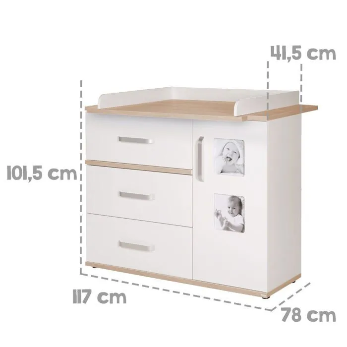 Chambre Bébé Duo Pia ROBA - Lit Évolutif 70x140 + Commode à Langer - Blanc / Chêne San Remo-5