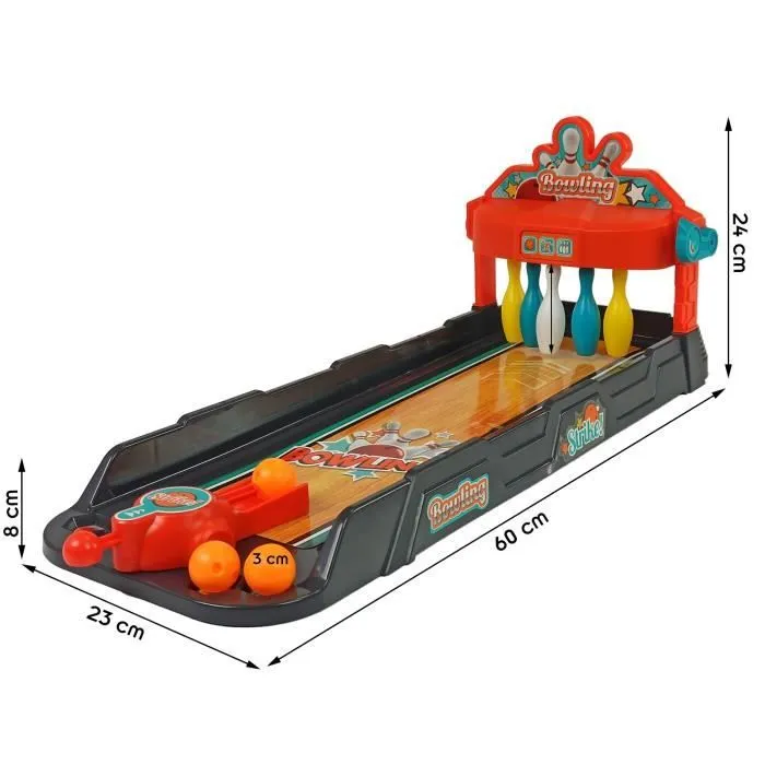 WIN Jeu bowling de table avec lanceur de balles et cartes pour enfants-3