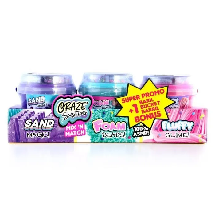 Loisir créatif - CANAL TOYS - CRAZE Sensations 2 barils + 1 bonus - Sable, Slime Fluffy, Foam-4
