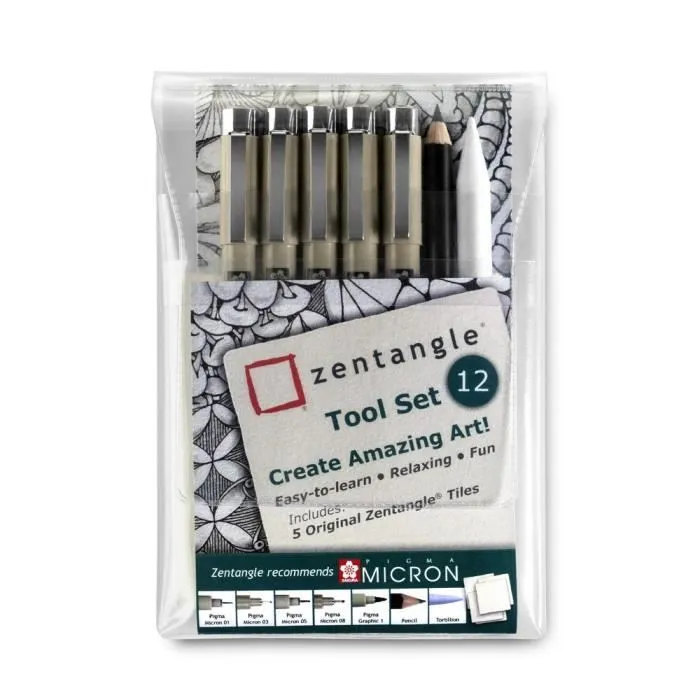 Set de dessin - SAKURA - Zentangle Tool 12 pièces - Adulte - Mixte - Relaxant et artistique-0