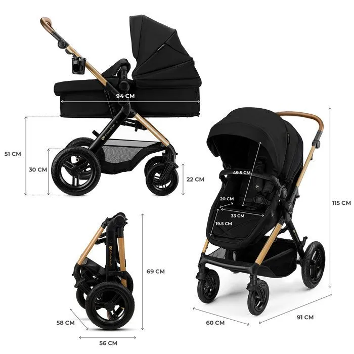 Poussette 3 en 1 Combinée - KINDERKRAFT MOOV2 XL - avec Siège auto I-size - Grande nacelle XL - Système de voyage - Noir-5