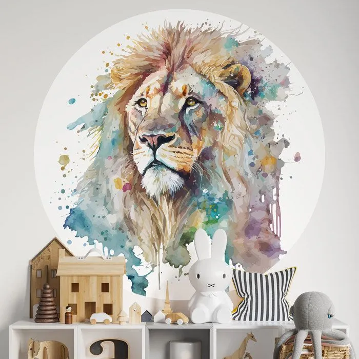 Sticker mural - Lion - Adhésif MAT - Diamètre 90 cm - Décoration murale - Mixte-0