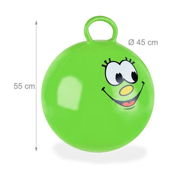 Relaxdays Ballon sauteur enfants, avec visage, poignée, diamètre 45 cm, intérieur et extérieur, jusqu’à 150 kg, vert-3