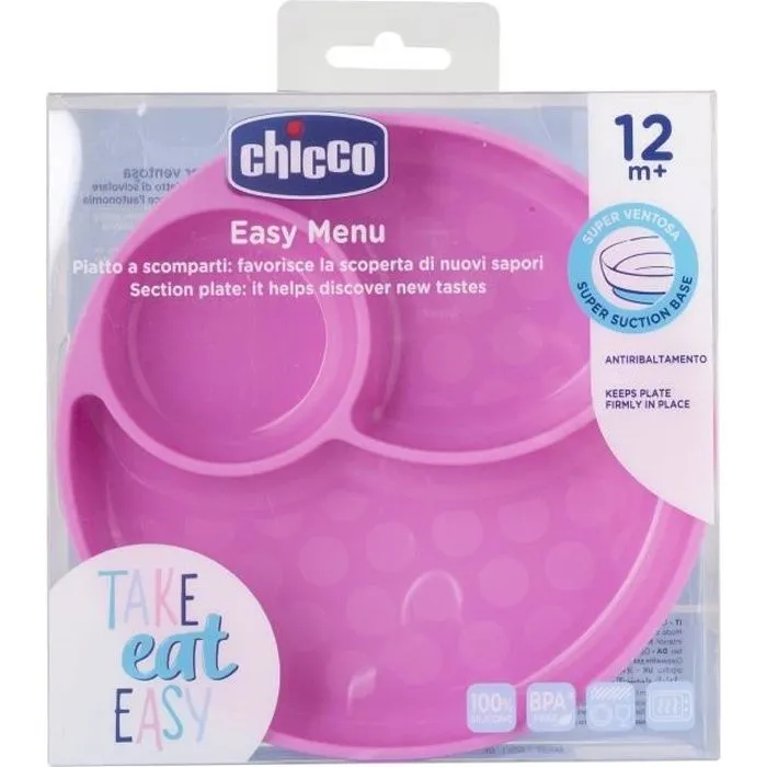 Chicco Take Eat Easy Plat à Compartiments avec Ventouse +12m Rose-0