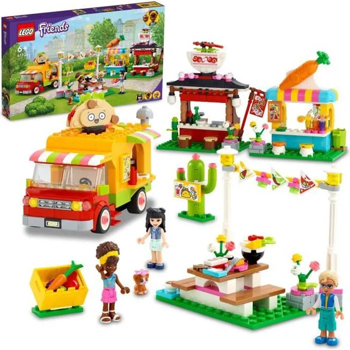 LEGO® 41701 Friends Le Marché de Street Food, avec Jouet Camion Tacos et Bar à Jus, Idée de Cadeau Créatif pour Enfants +6 ans-0