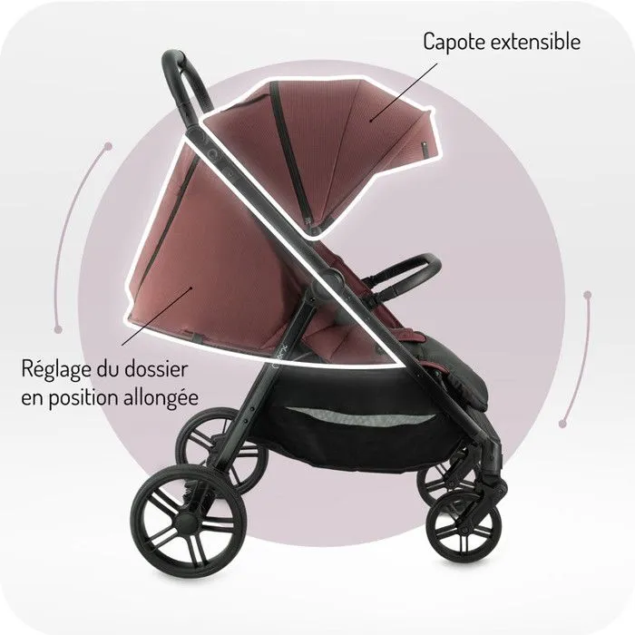 MoMi CLARA Poussette - De 0 mois à 22 kg - Kit d'accessoires – Sac - Barre de sécurité rotative - Poignée réglable – Bordeaux-3