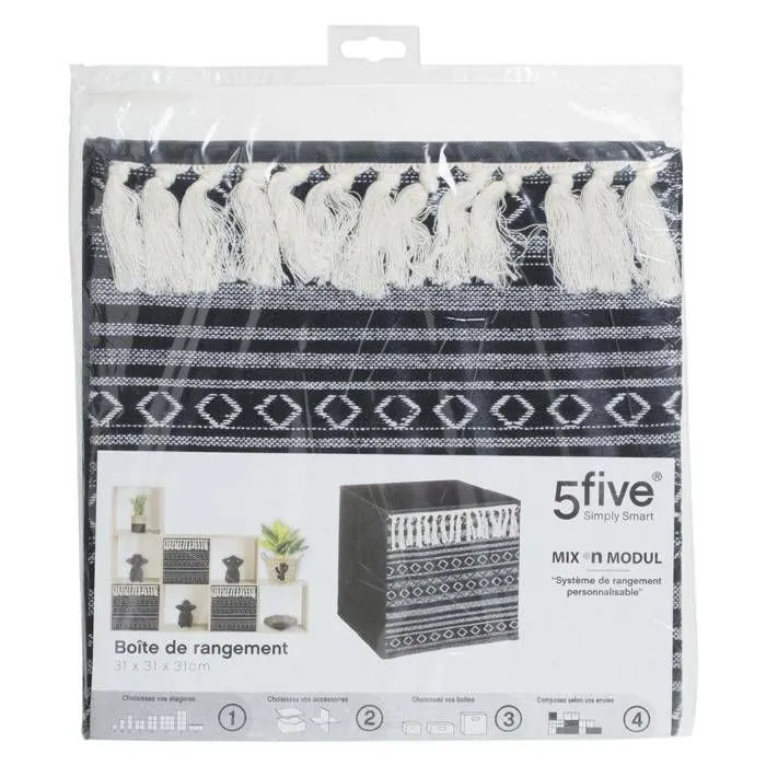 Boîte de rangement pour meuble en tissu 31x31 cm - FIVE - Ethnique - Noir - PP/CARTON - Plastique/Résine-2