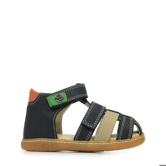Sandales Enfant - Kickers - Kick Pod - Cuir - Marine-Beige-Orange - Plat-0