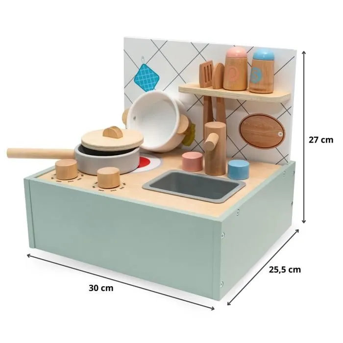 Cuisine Enfant Pliable Portatif en bois avec accessoires - mini cuisine avec Poignée de Transport Pratique-  Facile à Rangerpliable-5