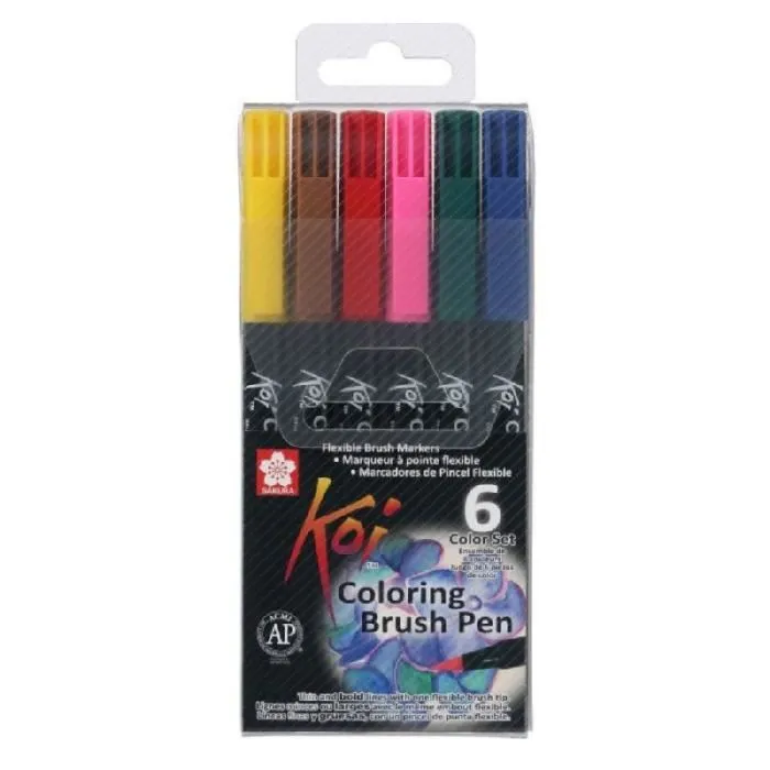 Feutres pinceau - SAKURA - KOI - Set de 6 - Pointe souple - Couleurs vives-0
