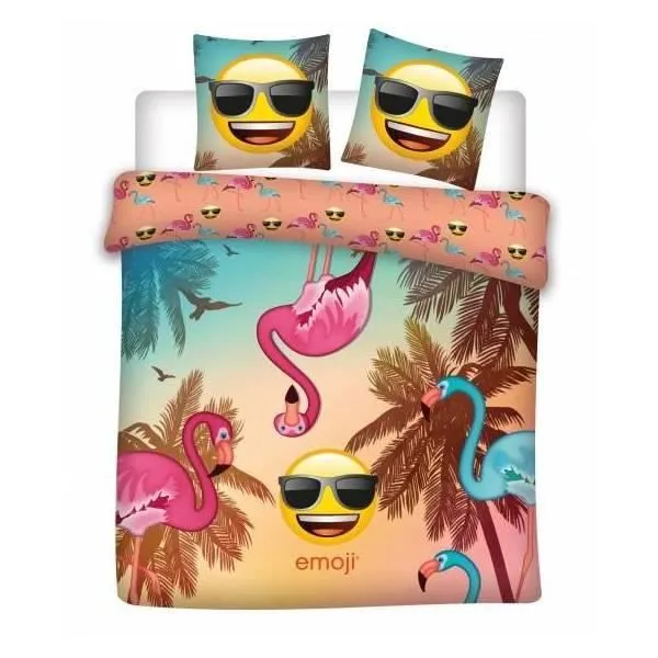 Emojie - Parure de couette 240 x 200 + taie d'oreiller + Drap Housse 140 x 190 Blanc - HOMEROKK-0