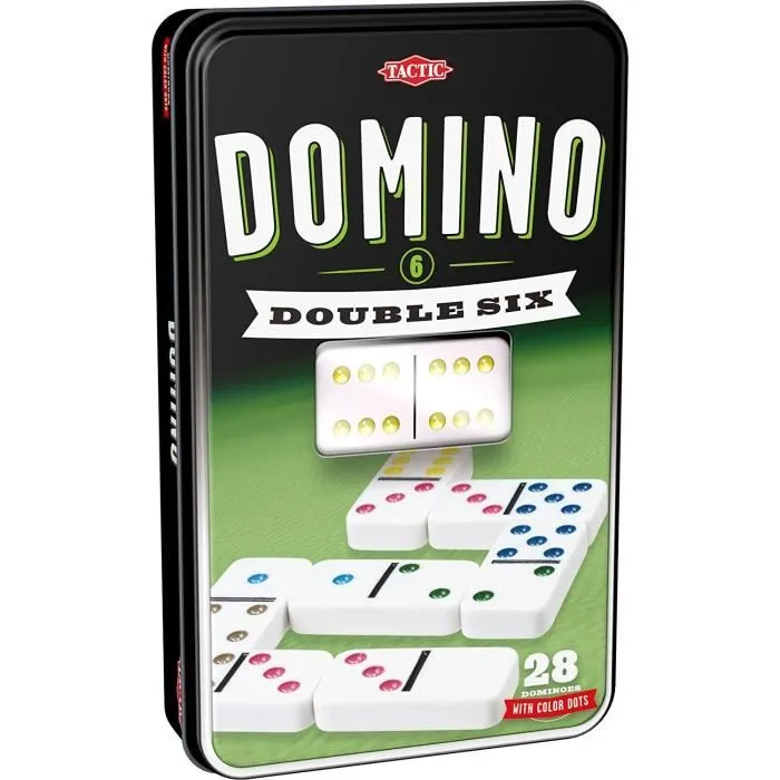Jeu de dominos TACTIC Double 6 en boîte métal - Garçon et Fille - A partir de 5 ans-0