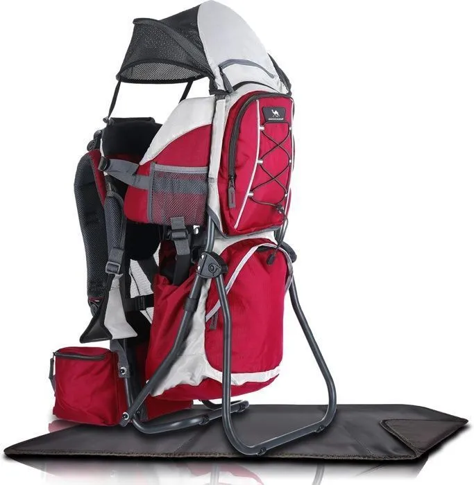 DROMADER Porte Bébé Randonnée - Confortable jusqu'à 22kg - Sac à Dos avec Poche Isolante, Pare-Soleil & Pluie - Rouge-0
