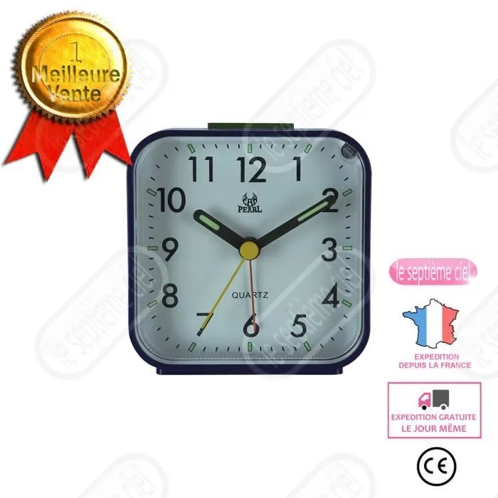 LSC® Réveil analogique lumineux carré Alarme sonore réveil veilleuse enfant chevet -noir blanc chambre à piles salon horloge-0