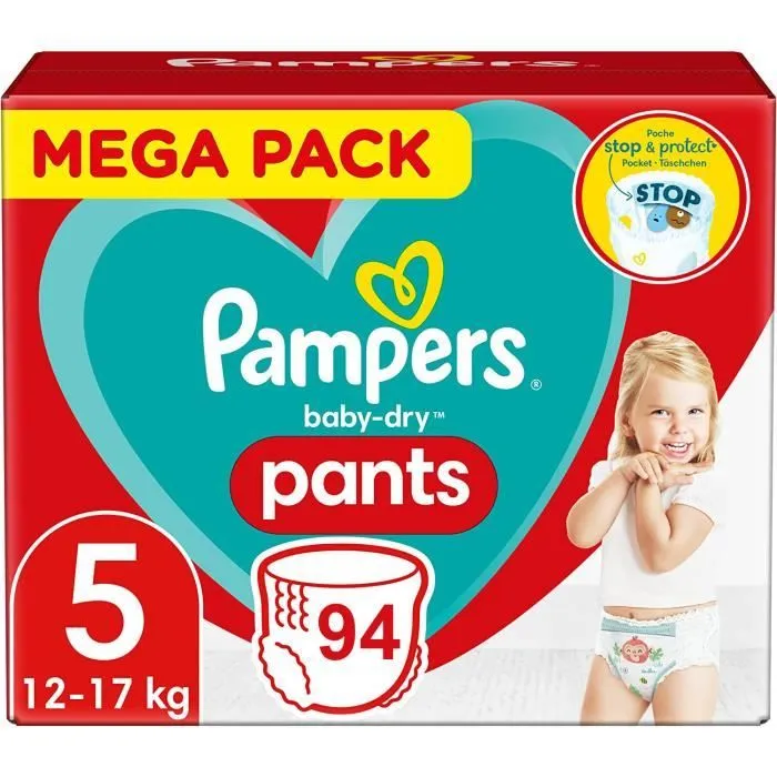 PAMPERS PANTS TAILLE 5 BABY-DRY COUCHES-CULOTTES 94 COUCHES (12-17 KG)-0