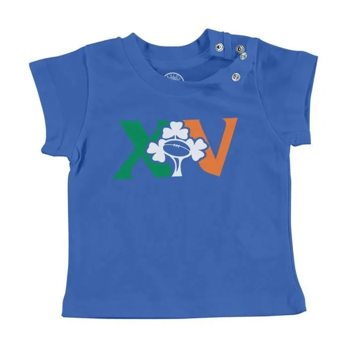 T-shirt Bébé Manche Courte Bleu XV Irlande Rugby Sport Ballon Equipe-0