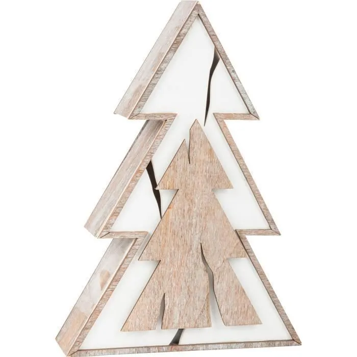 Sapin décoratif - Design Shabby Chic - Bois massif - LED - Beige - Intérieur-0