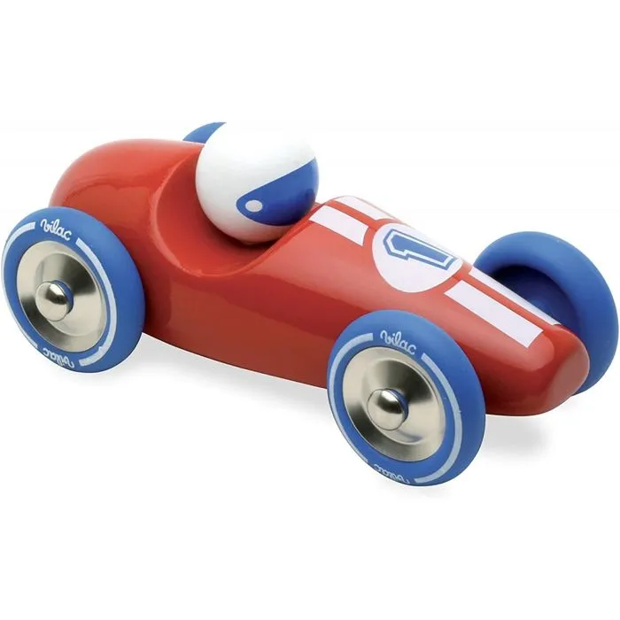 Voiture de course en bois laqué rouge VILAC - Course GM - fabriquée en France-1