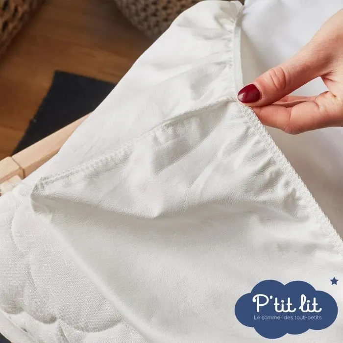 Protège Matelas Bébé 2 en 1 - Alèse + Drap Housse 60x120 cm - 100% Coton - Imperméable et Respirant - Silencieux - Blanc-2