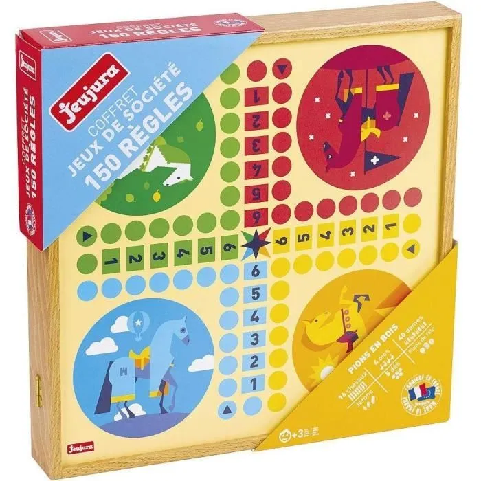 JEUJURA Coffret de Jeux classiques - 150 règles - Pions bois-2