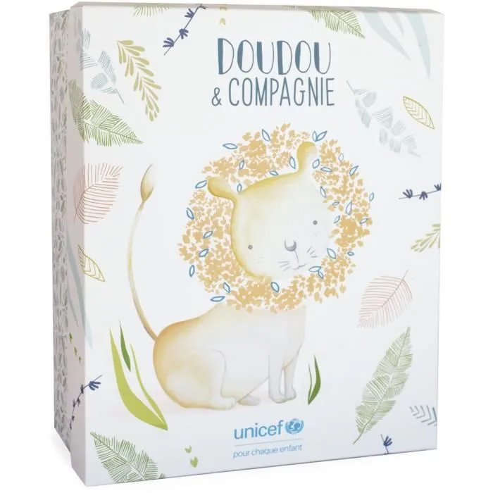 Doudou et Compagnie -UNICEF BEBE et MOI - Lion - 25 cm - Beige - Boite cadeau - DC3792-2