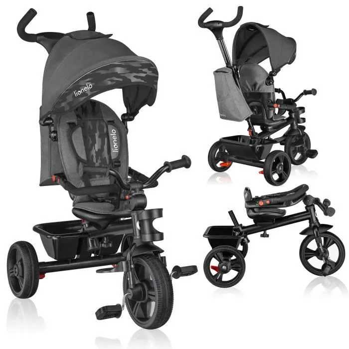 LIONELO Haari - Tricycle bébé évolutif - Jusqu'à 25 Kg - Siège réversible - Grand Panier Sac - Porte-gobelet - Roue Libre - Noir-0