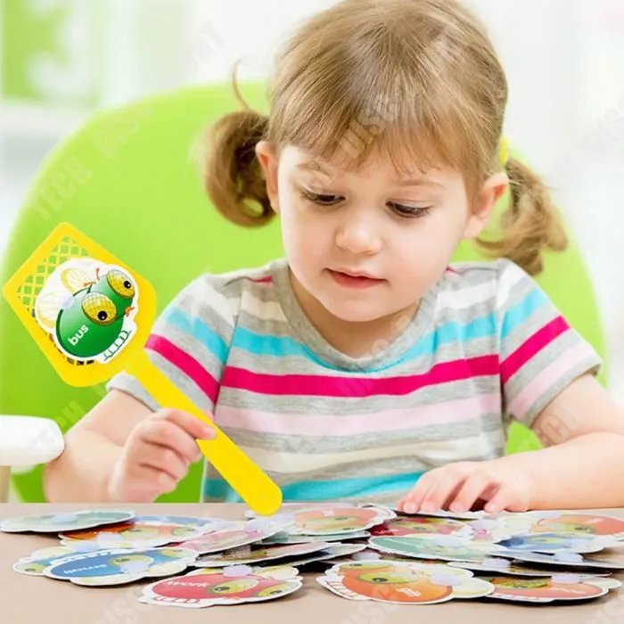 TD® Jouet de tapette à mouches en bois pour enfants Version anglaise Jeu société de tapette mouches pour entraînement à la concentra-2