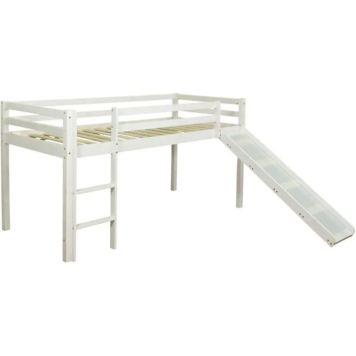 Lit enfant - Blanc - 90x200 - Avec échelle et toboggan - Bois - À monter soi-même-0
