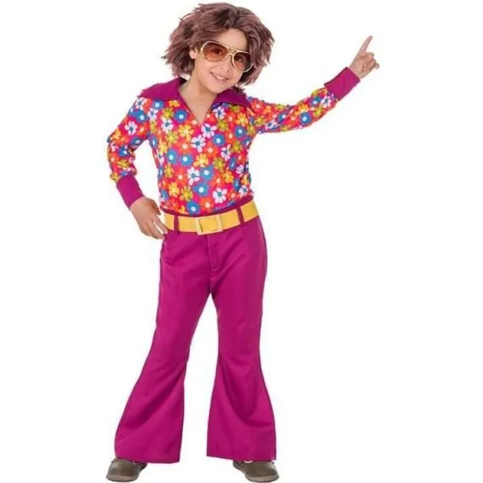Déguisement Hippie Enfant - DisfraZZes - Modèle avec Fleurs - Rose Multicolore - Intérieur - 3 ans+-0