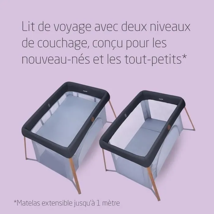 MAXI-COSI IRIS 2, Lit de voyage 2 en 1 - Compact - Evolutif - léger - De la naissance à 3 ans, ESSENTIAL GRAPHITE-1
