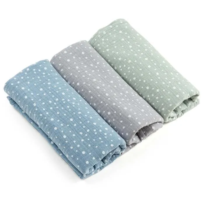 Bellochi Lot de 3 Langes Coton Bébé - Multifonctionnel Couche Lavable - Mousseline Bébé 100% Coton Naturel - 60x80 cm - Funny Dots-2